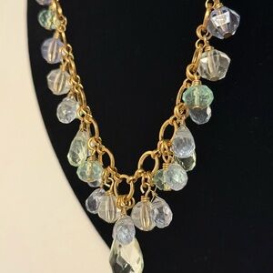 Cookie Lee necklace w greenish and blue/clear beads teardrop pendant